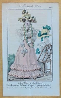 PERIOD COSTUME, Ladies Dress, Paris Fashion plate 405 antique print 1826