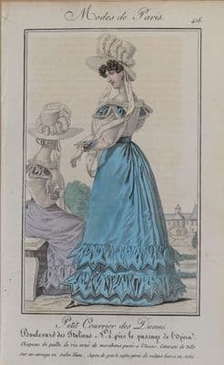 PERIOD COSTUME, Ladies Opera Dress, Paris Fashion plate 416 antique print 1826