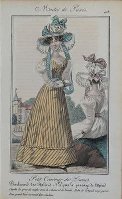 PERIOD COSTUME, Ladies Opera Dress, Paris Fashion plate 418 antique print 1826