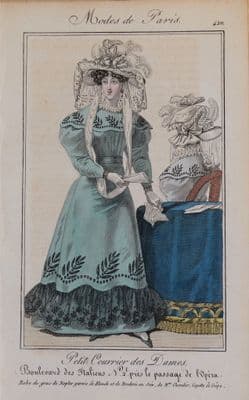PERIOD COSTUME, Ladies Opera Dress, Paris Fashion plate 420 antique print 1826