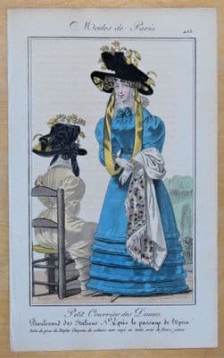 PERIOD COSTUME, Ladies Opera Dress, Paris Fashion plate 423 antique print 1826