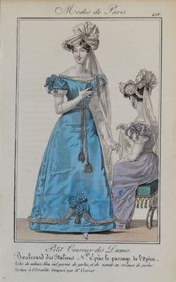PERIOD COSTUME, Ladies Opera Dress, Paris Fashion plate 426 antique print 1826