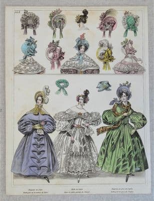 PERIOD COSTUME, Townsend, Ladies Paris Fashion plate 553 antique print 1833