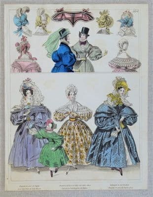 PERIOD COSTUME, Townsend, Ladies Paris Fashion plate 554 antique print 1833