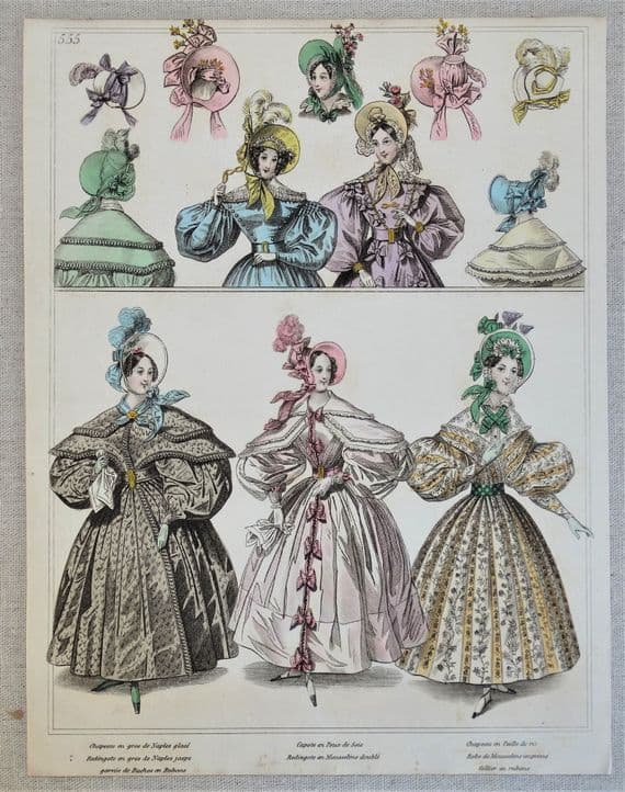 PERIOD COSTUME, Townsend, Ladies Paris Fashion plate 555 antique print 1833