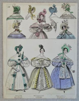 PERIOD COSTUME, Townsend, Ladies Paris Fashion plate 559 antique print 1833