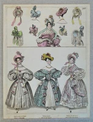 PERIOD COSTUME, Townsend, Ladies Paris Fashion plate 560 antique print 1833