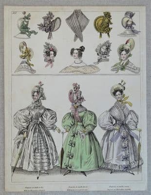 PERIOD COSTUME, Townsend, Ladies Paris Fashion plate 561 antique print 1833
