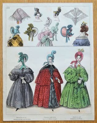PERIOD COSTUME, Townsend, Ladies Paris Fashion plate 575 antique print 1833