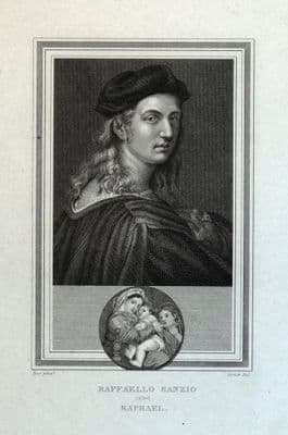RAPHAEL, RAFFAELLO SANZIO painter original antique portrait print 1825
