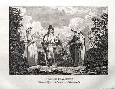 RUSSIAN PEASANTS, Antique Print c 1810