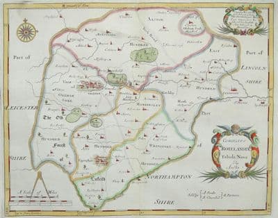 RUTLAND, ROTELANDIAE, Robert Morden original antique vintage old map 1722