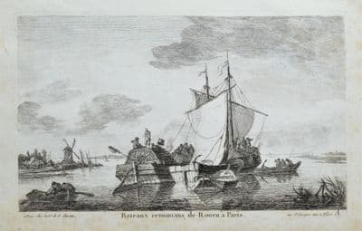 SAILING BOATS, R.SEINE, marine, nautical, maritime original antique print c1750