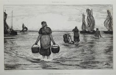 SARDINE FISHING boats fishermen R.W.Macbeth etching original antique print 1880