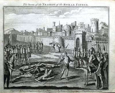 SCENE FROM TRAGEDY OF ROMAN FATHER Whitehead Poem Original Antique Print 1750