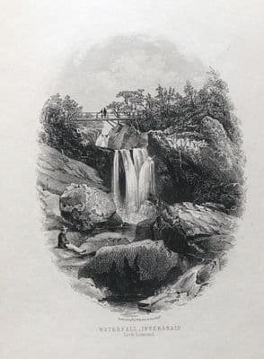 SCOTLAND INVERSNAID WATERFALL Original Steel Engraved  Antique Print c 1870