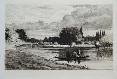 SILVER THAMES, Richard Redgrave original etching antique print 1867