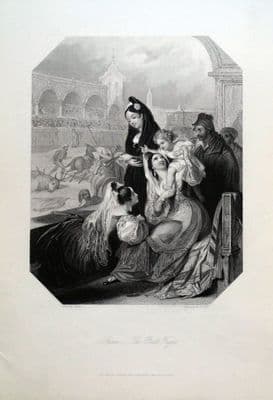 SPAIN, THE BULL FIGHT original steel engraving antique print c1850