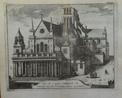 St PAULS CATHEDRAL LONDON Before 1666 Van Der Aa,Kip Original antique print 1727