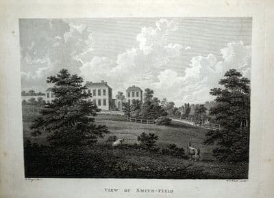 STAFFORDSHIRE VIEW OF SMITH FIELD Original  Antique Copper Engraved Print 1794