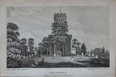 STANMORE VILLAGE MIDDLESEX Original  Copper Engraved Antique Print 1807