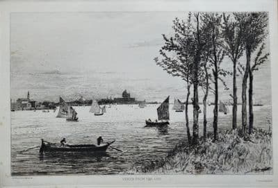 VENICE from the LIDO, Heseltine etching original antique print 1880