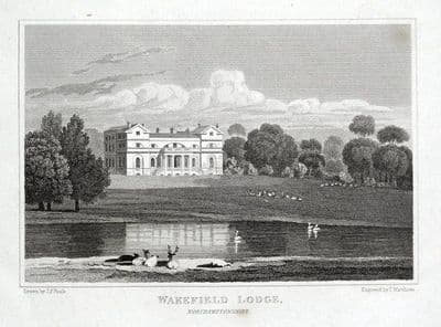 WAKEFIELD LODGE, POTTERSBURY, NORTHAMPTONSHIRE original antique print 1818