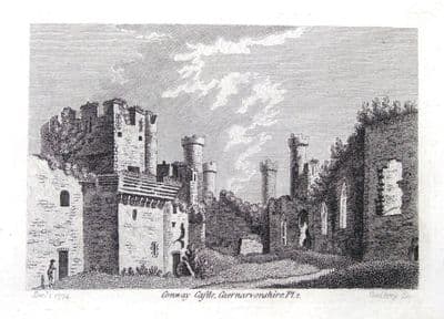 WALES,CAERNARVONSHIRE, CONWAY CASTLE, Hooper Grose Antique Print 1774