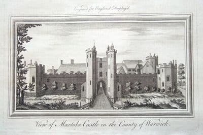 WARWICKSHIRE, MAXSTOKE CASTLE,  England Displayed Antique Print 1769