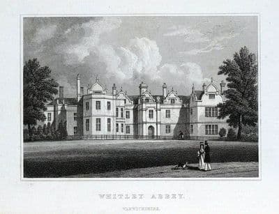 WHITLEY ABBEY, COVENTRY, WARWICKSHIRE, original antique print c1830