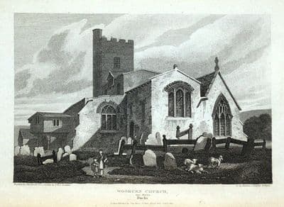 WOOBURN CHURCH. Nr.MARLOW, BUCKINGHAMSHIRE, original antique print 1822