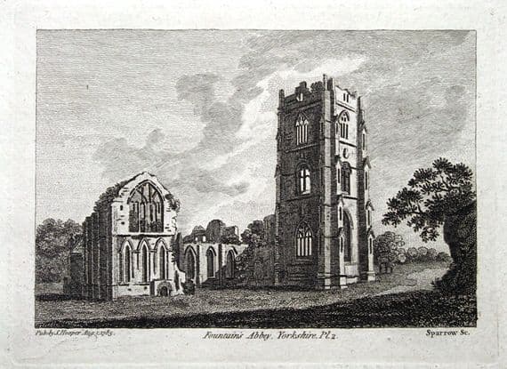YORKSHIRE, FOUNTAINS ABBEY Plate2, ALDFIELD, RIPON , Hooper  Antique Print 1785