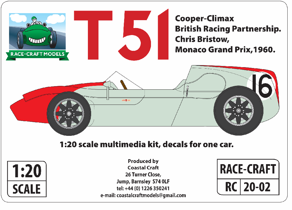Race-craft Models 1/20th Cooper T51 -Chris Bristow Monaco GP 1960