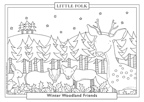 Downloadable Colouring Sheet - Winter Woodland Friends