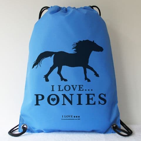 I LOVE ... PONIES Blue Drawstring Bag