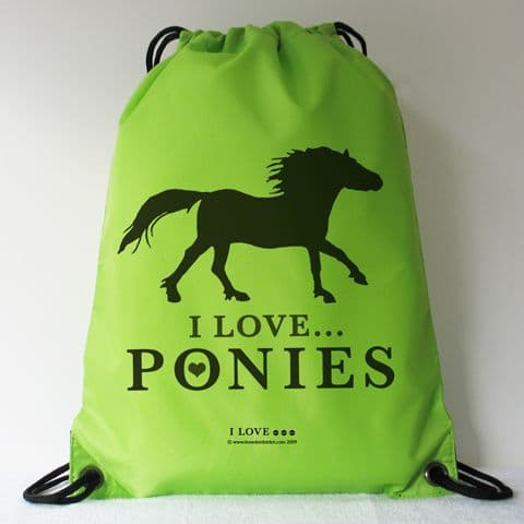 I LOVE ... PONIES Green Drawstring Bag