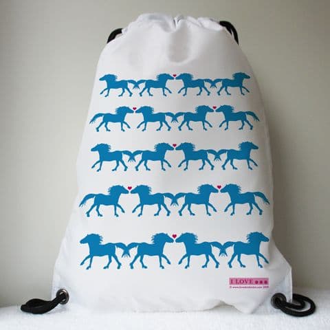 I LOVE ... PONIES Hearts & Ponies Blue Drawstring Bag