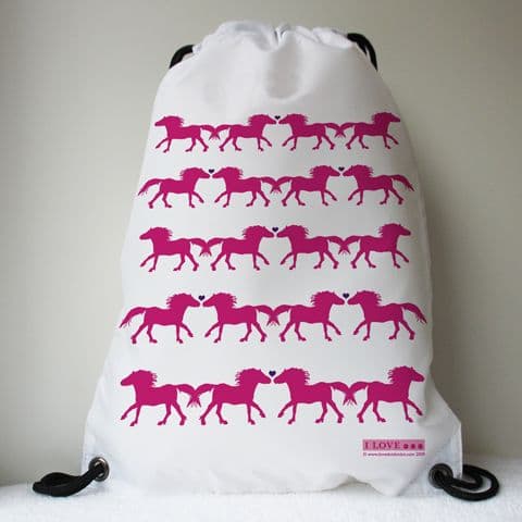 I LOVE ... PONIES Hearts & Ponies Pink Drawstring Bag