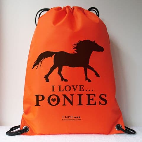 I LOVE ... PONIES Orange Drawstring Bag