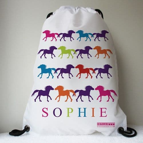 I LOVE ... PONIES Personalised Multi-Coloured Ponies Drawstring Bag