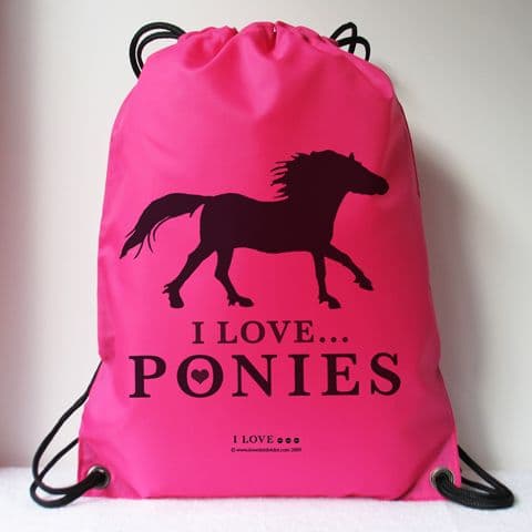I LOVE ... PONIES Pink Drawstring Bag