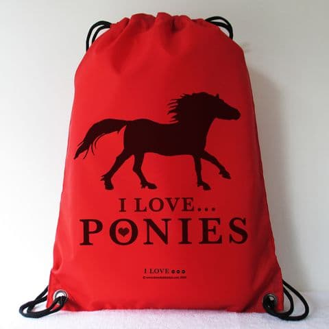 I LOVE ... PONIES Red Drawstring Bag
