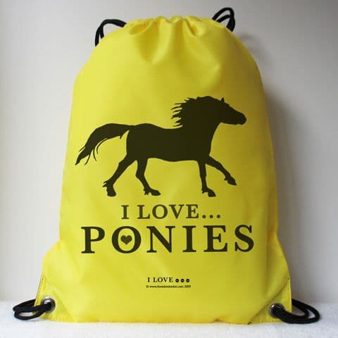 I LOVE ... PONIES Yellow Drawstring Bag