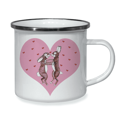 Little Folk Enamel Cup - Dancing Rabbits in Love Heart