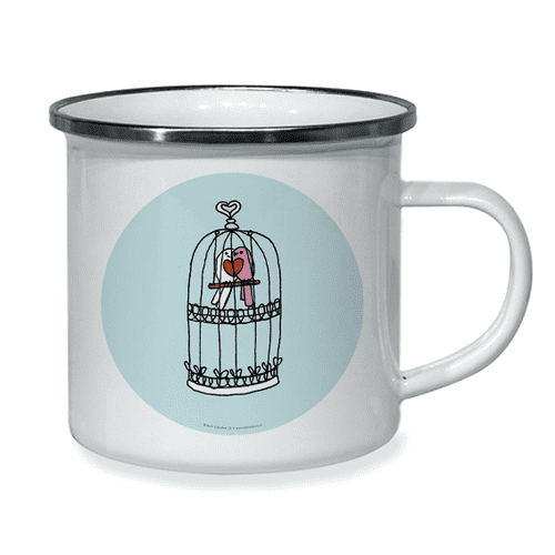 Little Folk Enamel Cup - Love Birds in Bird Cage