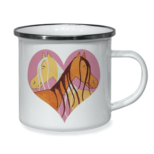 Little Folk Enamel Cup - Ponies in Love Heart