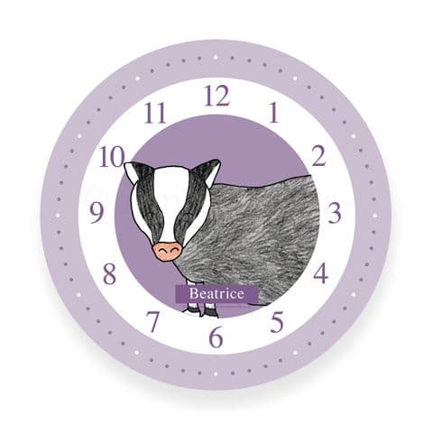 Personalised Badger Clock - Snuffles the Little Badger