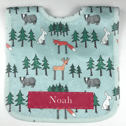 Personalised Bib - Winter Woodland Friends in Blue