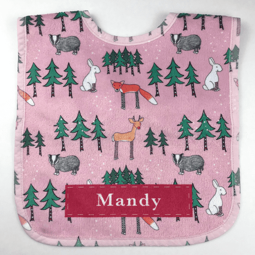 Personalised Bib - Winter Woodland Friends in Pink