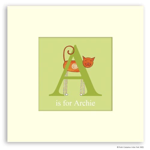 Personalised Cat Print - Target the Little Cat Ready to Frame Mounted Alphabet Print